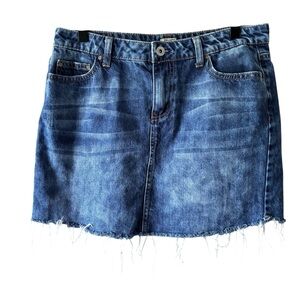 True Craft Acid Wash Raw Hem Jean Mini Skirt